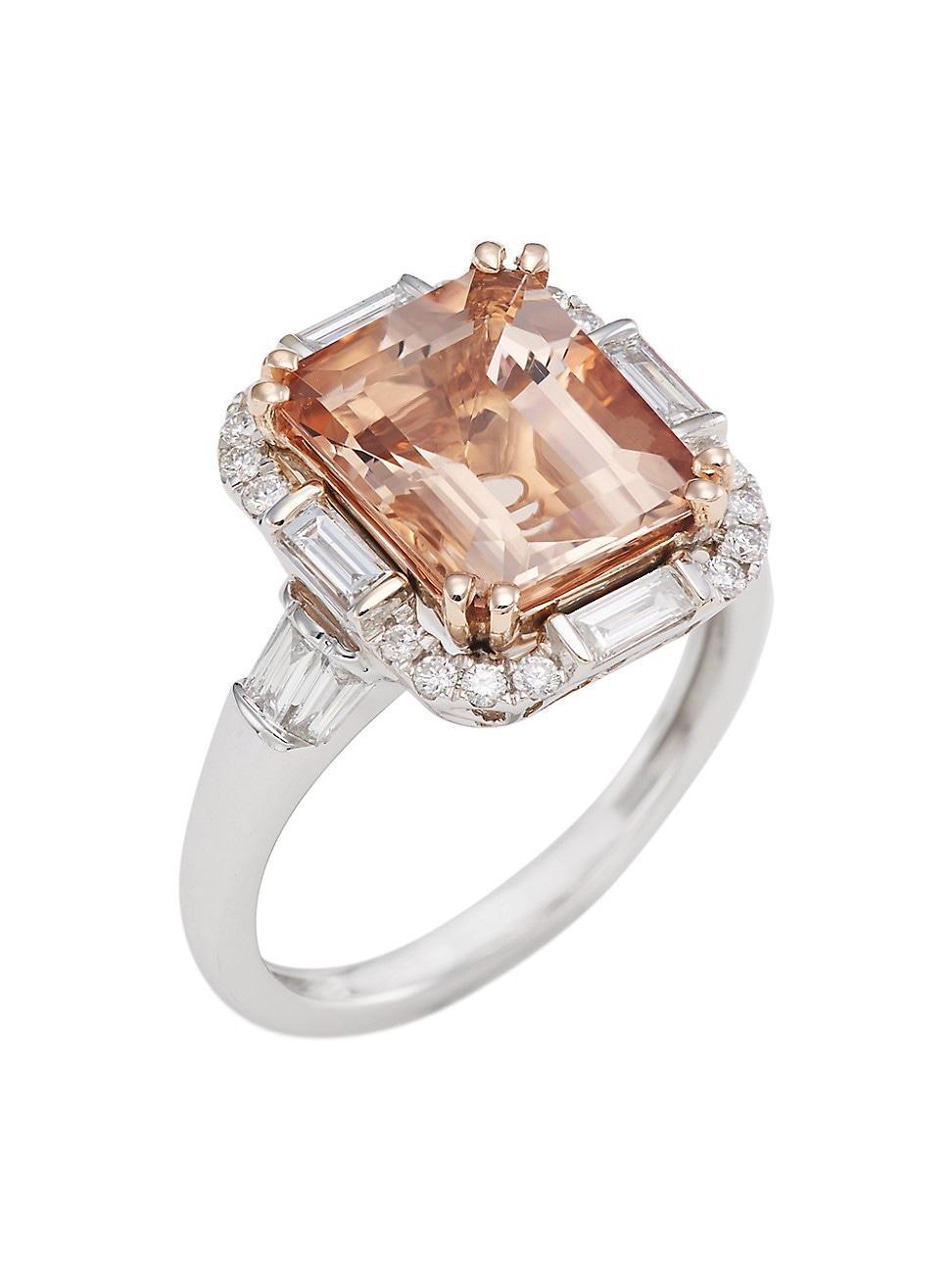 Womens Two-Tone 14K Gold, Morganite & Diamond Ring Product Image