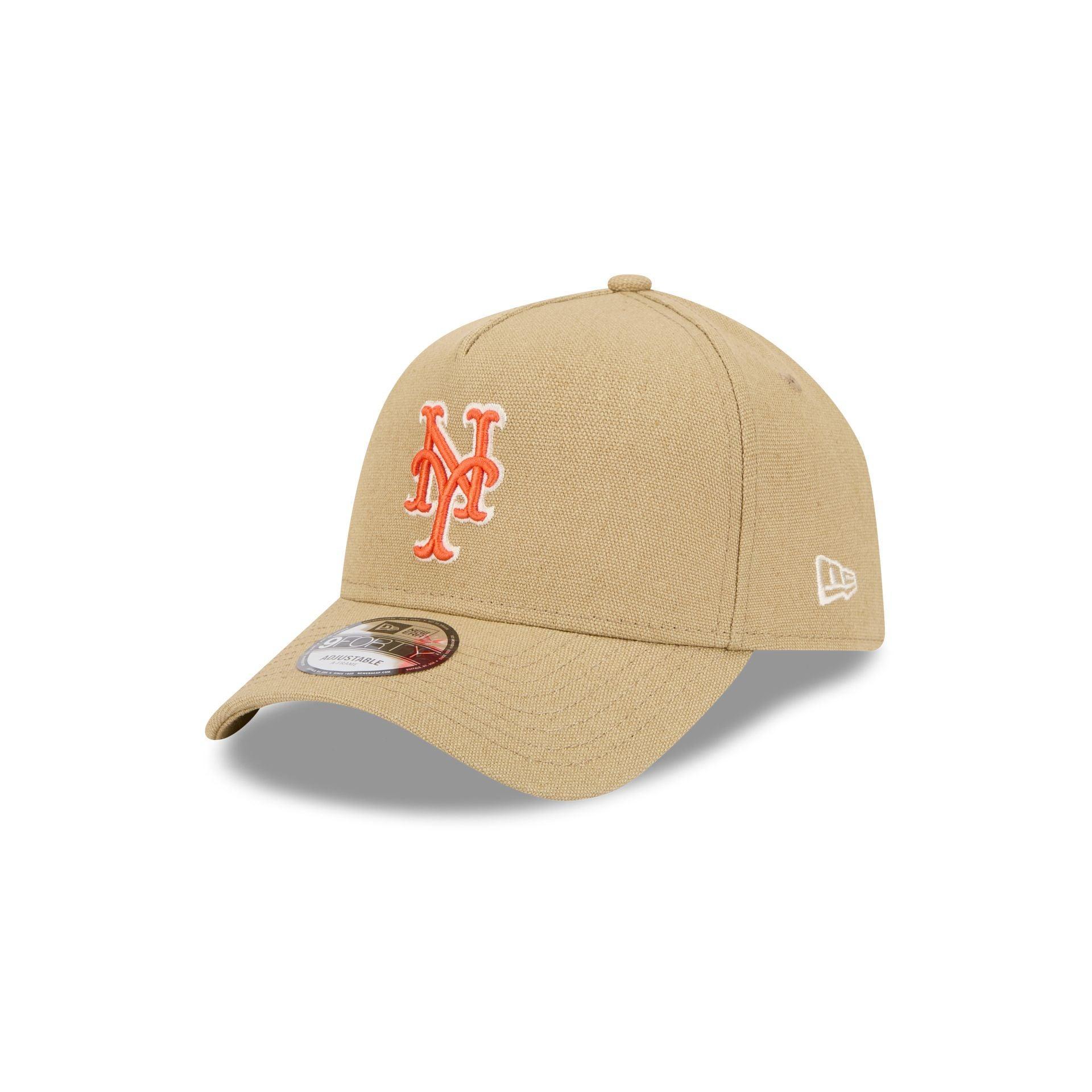 New York Mets Logo Essentials Khaki 9FORTY A-Frame Snapback Hat Male Product Image