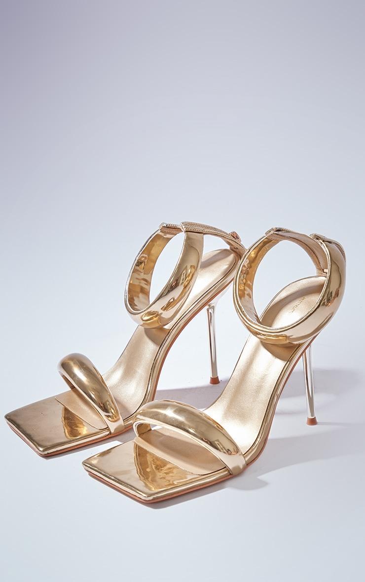 Gold Metallic PU Square Toe Padded Double Strap High Heeled Sandals Product Image