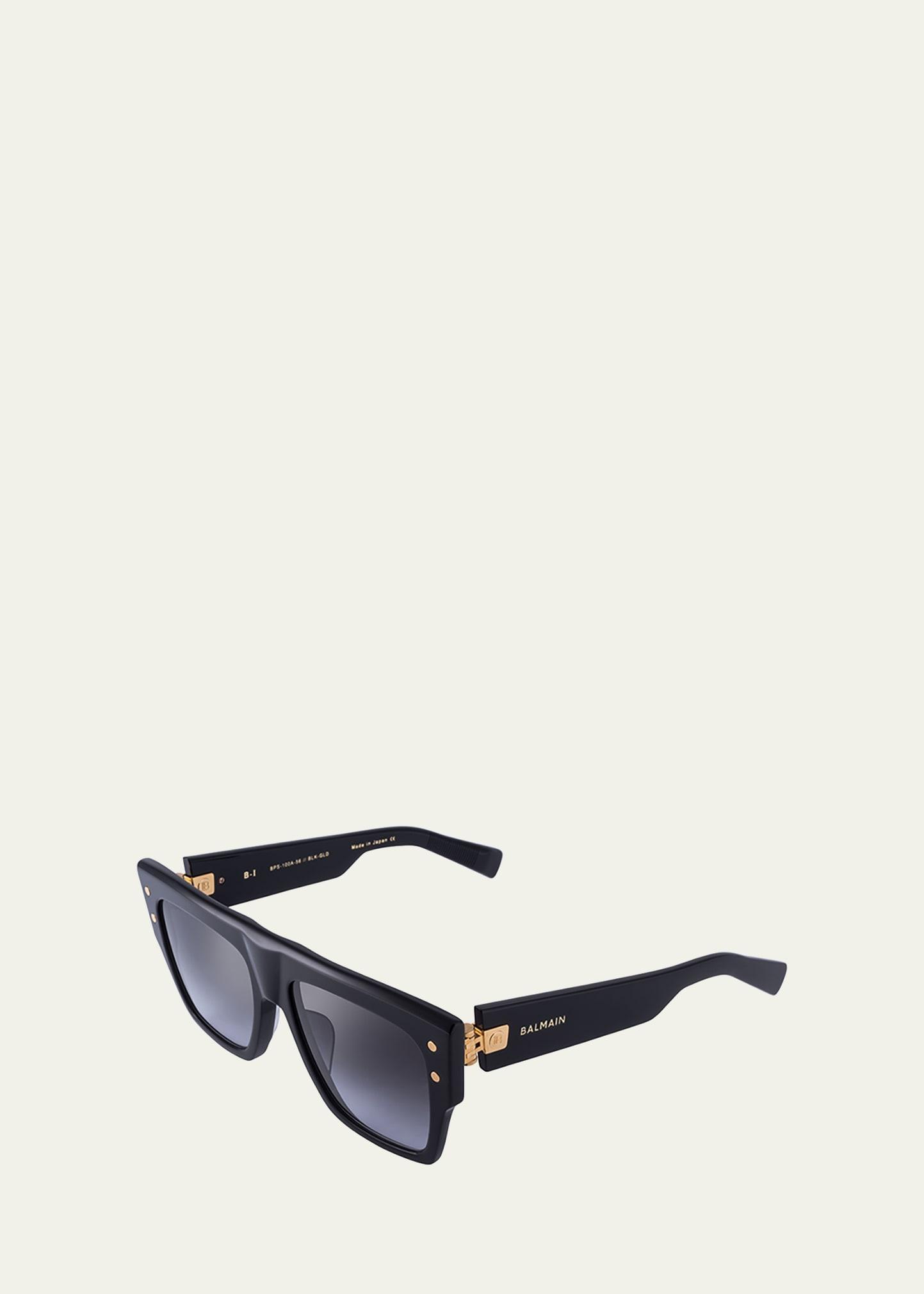 Logo Square Acetate & Titanium Sunglasses In Black / Gold Product Image