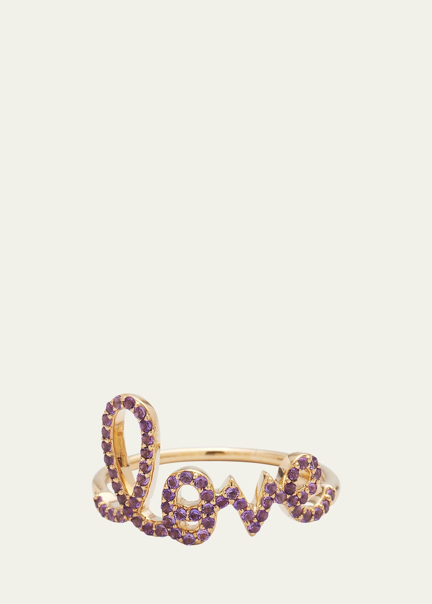 Womens Large 14K Yellow Gold & Amethyst Love Script Ring Product Image