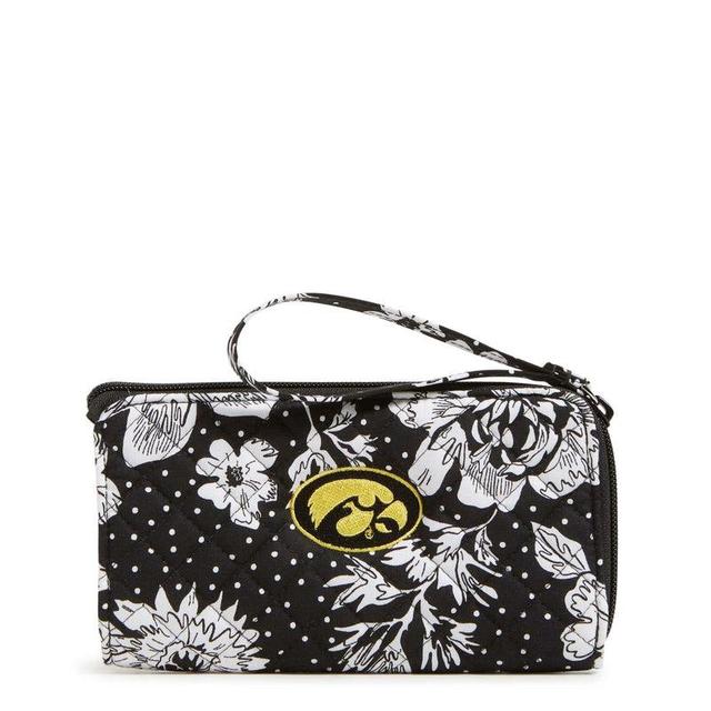 Vera Bradley Collegiate RFID Front Zip Wristlet Women in Black/White Rain Garden with University of Iowa Logo Product Image