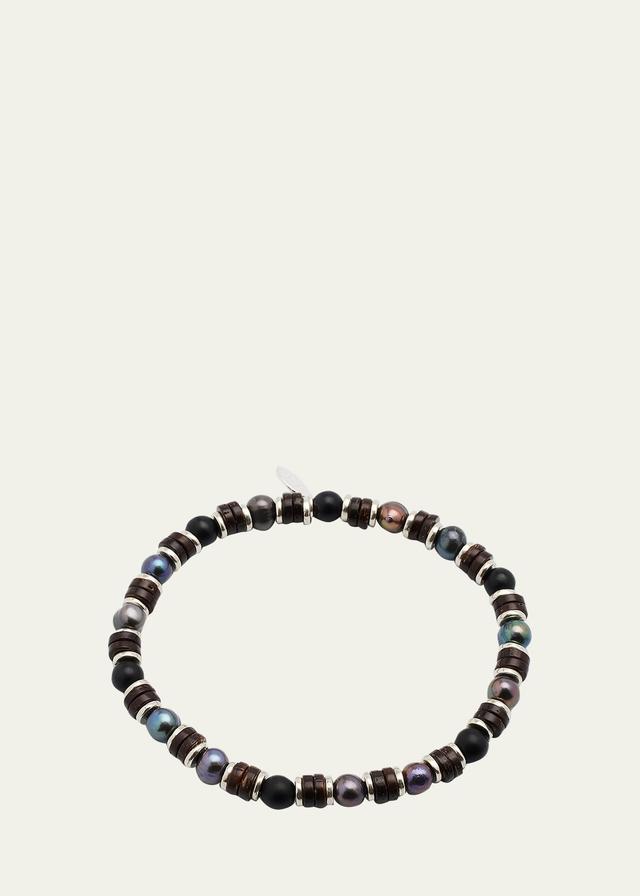 Mens Freshwater Pearl & Agate Beaded Bracelet Product Image