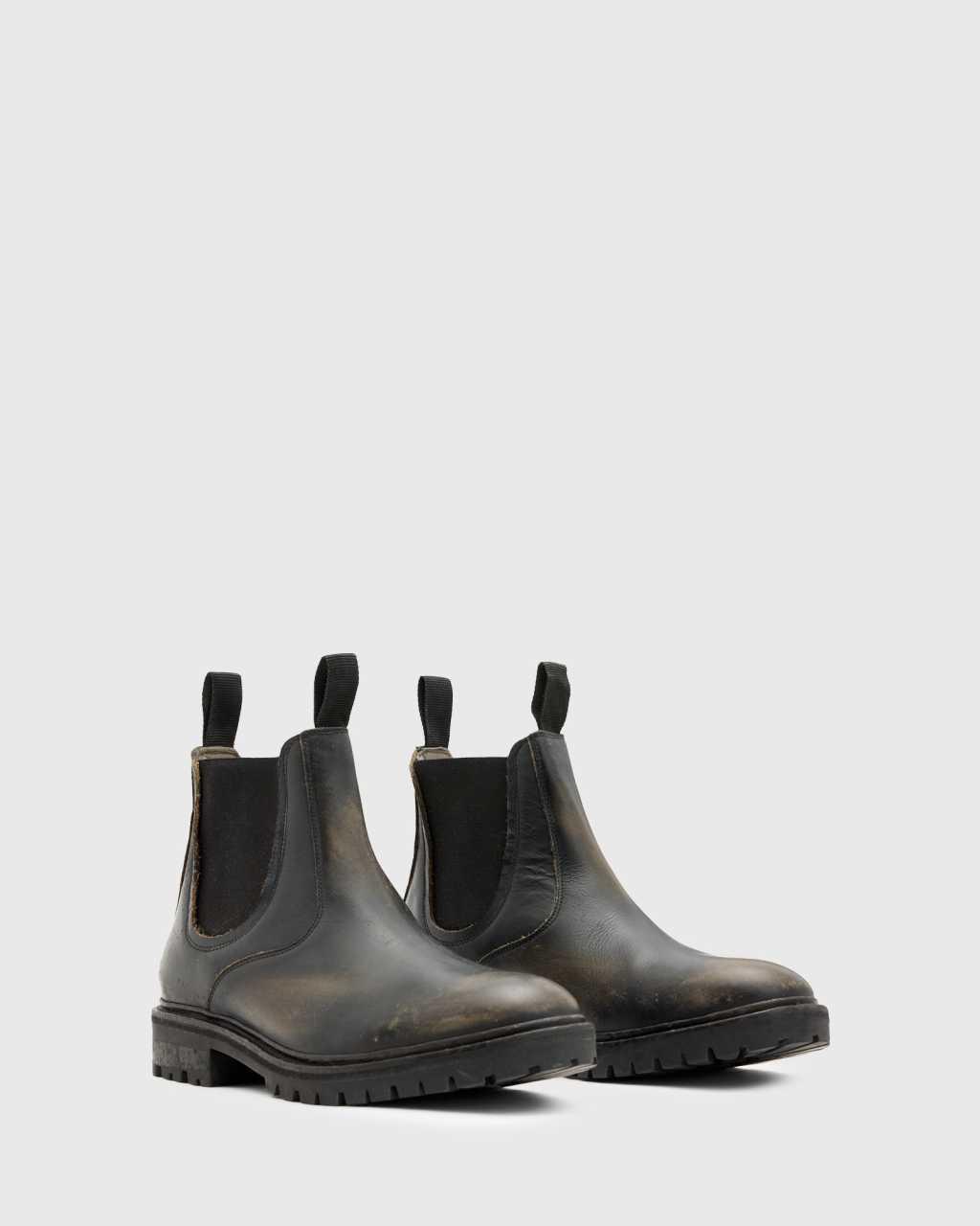 AllSaints Toby leather chelsea boots in dark brown Product Image