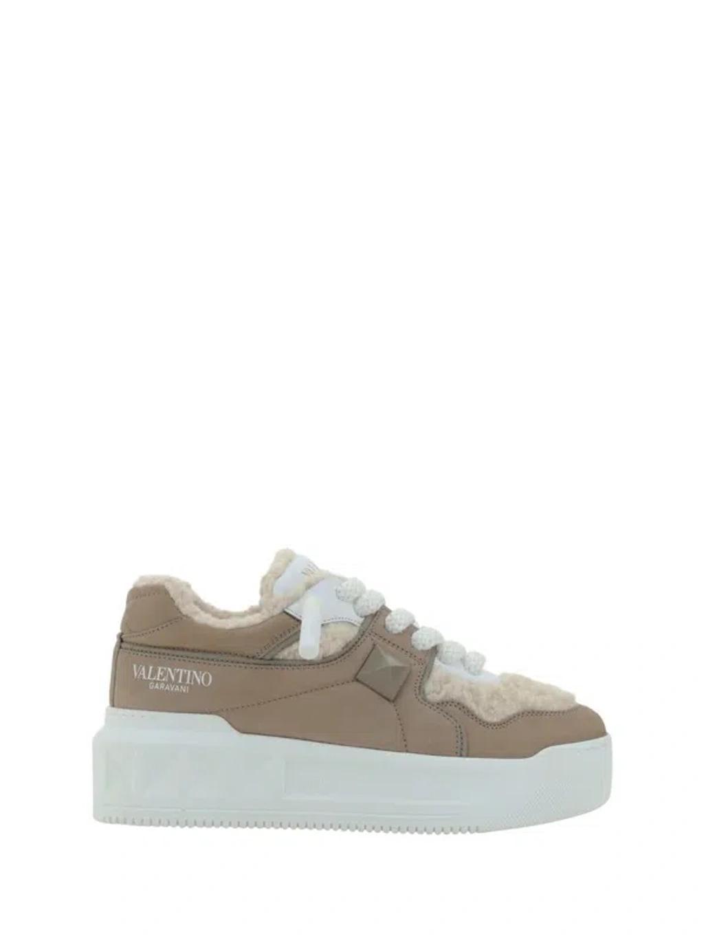 Logo-print Panelled Sneakers In Beige Product Image