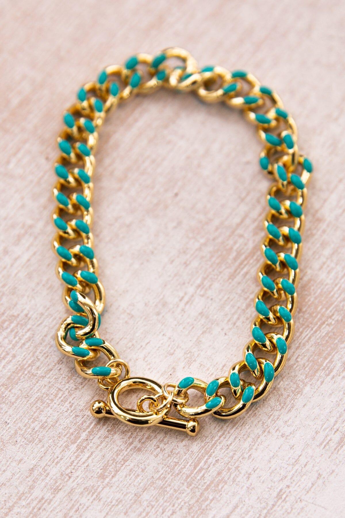 Gold and Turquoise Enamel Chain Bracelet Product Image