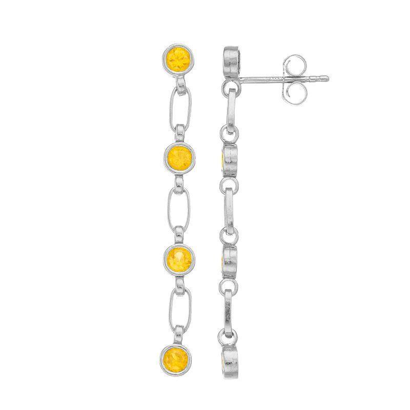 Kristen Kesho Sterling Silver Lab-Created Yellow Sapphire Link Drop Earrings, Womens, Grey Product Image