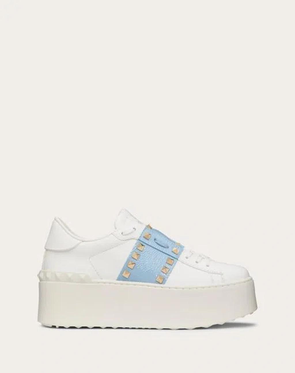 Flatform Rockstud Untitled Trainer In Calfskin With Naplack Band Woman White 40 Product Image