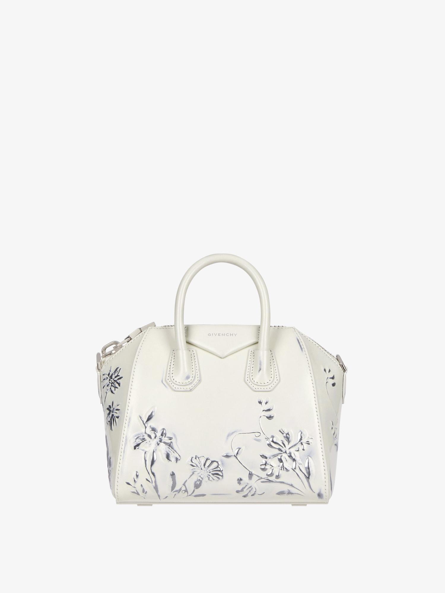 Mini Antigona bag in leather with floral pattern Product Image