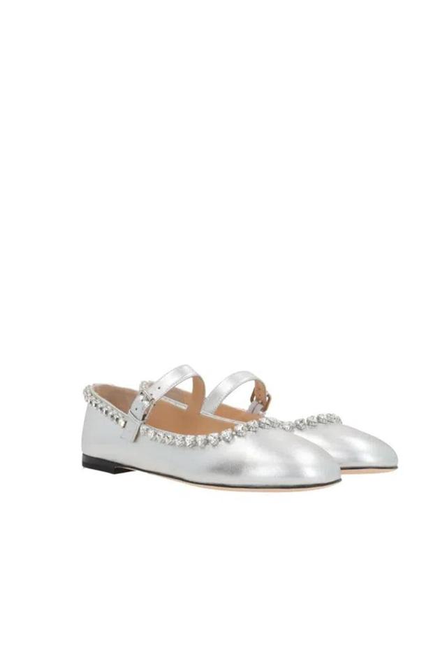 MACH & MACH Crystal-embellished Leather Ballerina Shoes In Silver Product Image