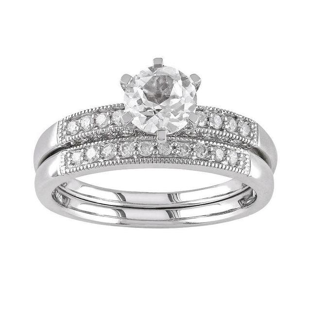 Stella Grace Lab-Created White Sapphire and Diamond Engagement Ring Set in 10k White Gold (1/3 ct. T.W.), Womens Product Image