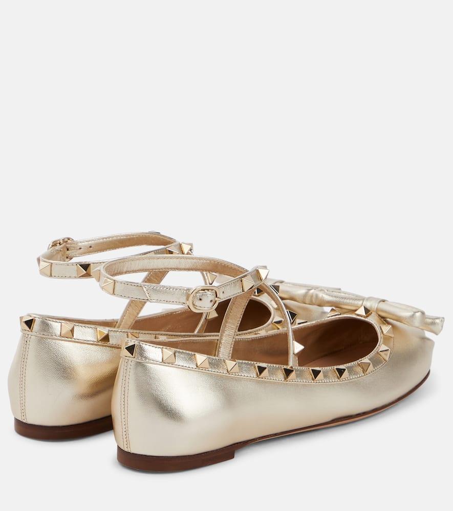 Rockstud Leather Ballerina Shoes In Silver Product Image