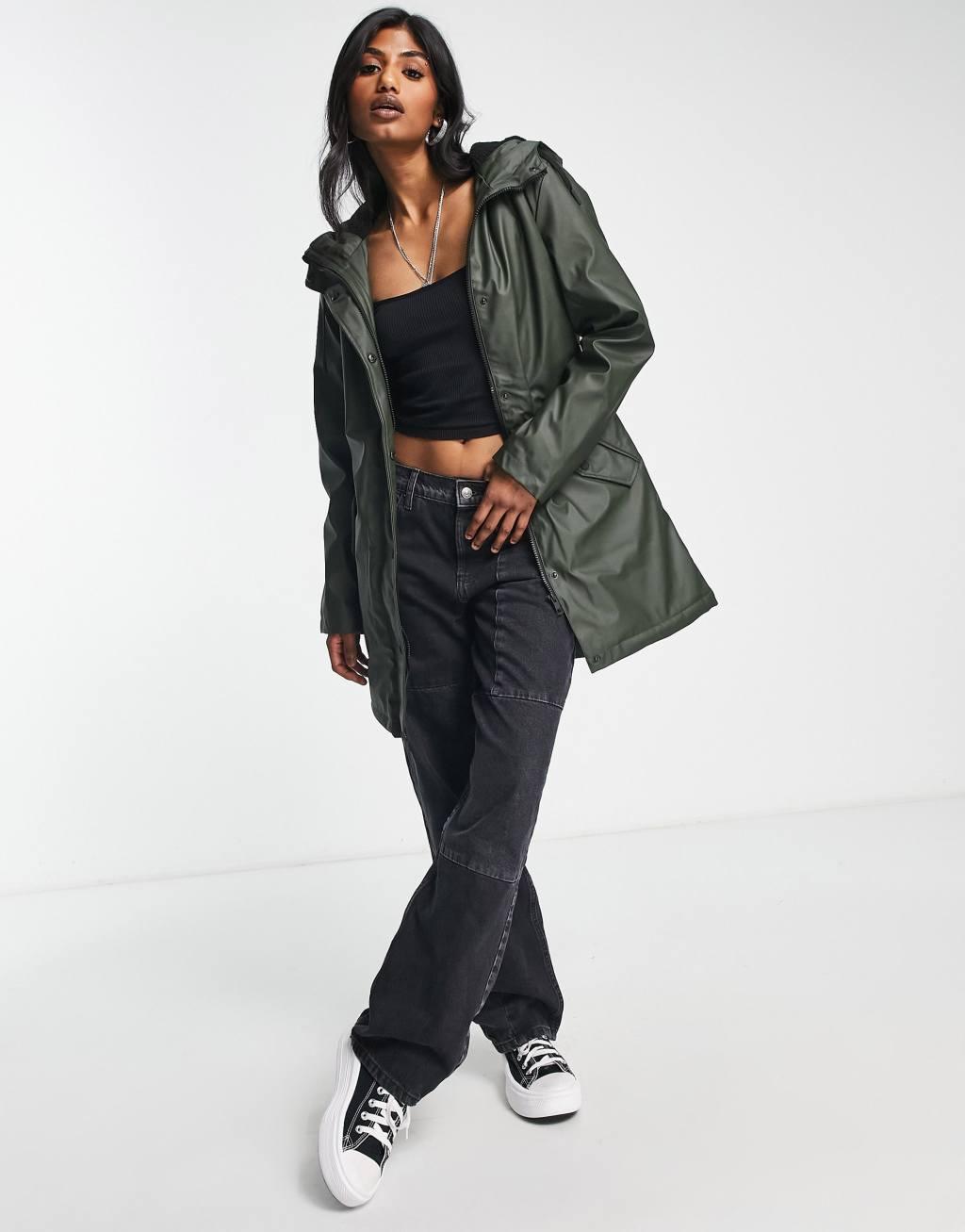 Only raincoat with hood in khaki green  Product Image