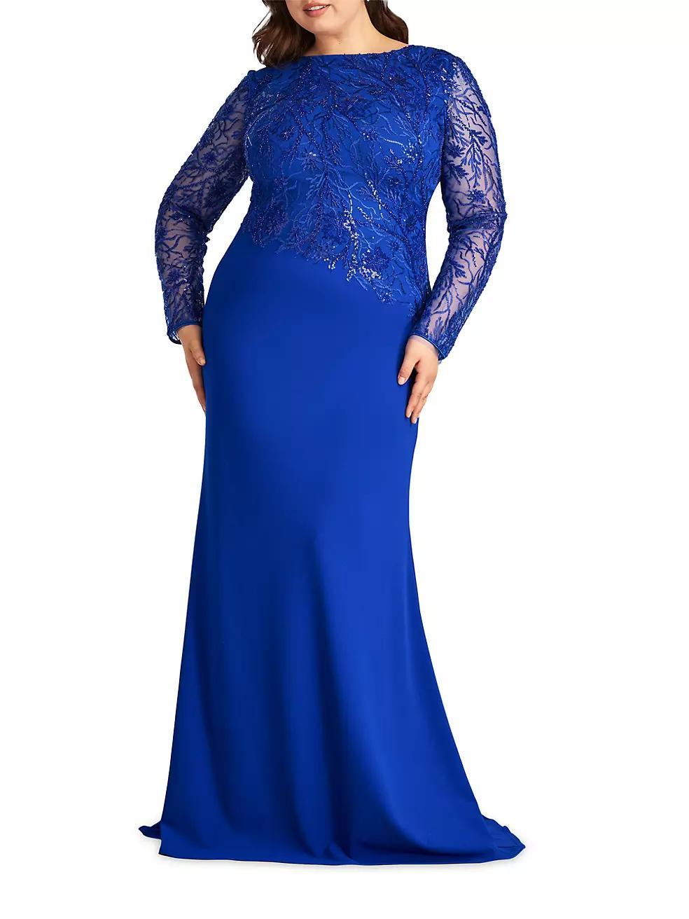 Plus Asymmetric Lace Long-Sleeve Gown Product Image