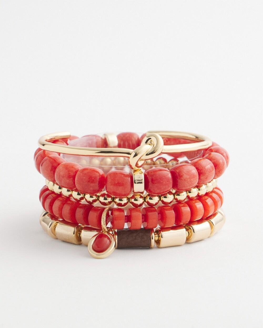 Gold Tone Barrel Stretch Bracelet Product Image