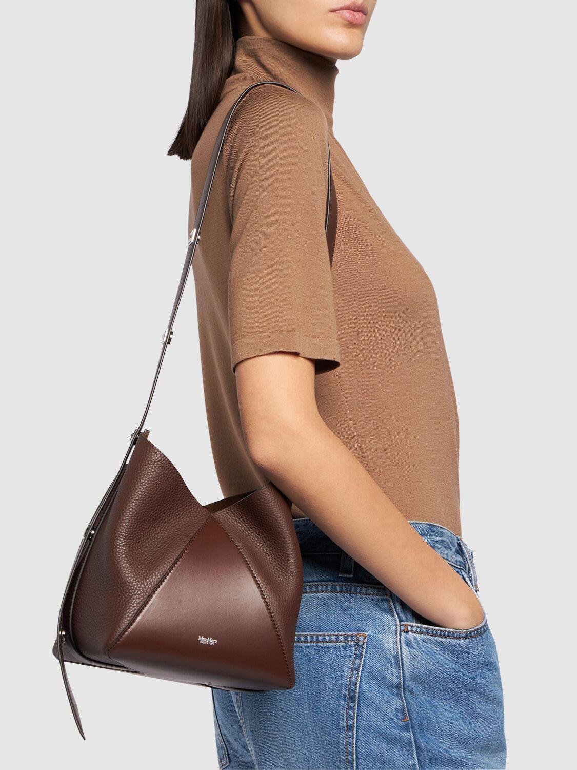 Small Mm Leather Bucket Bag In Brown Product Image