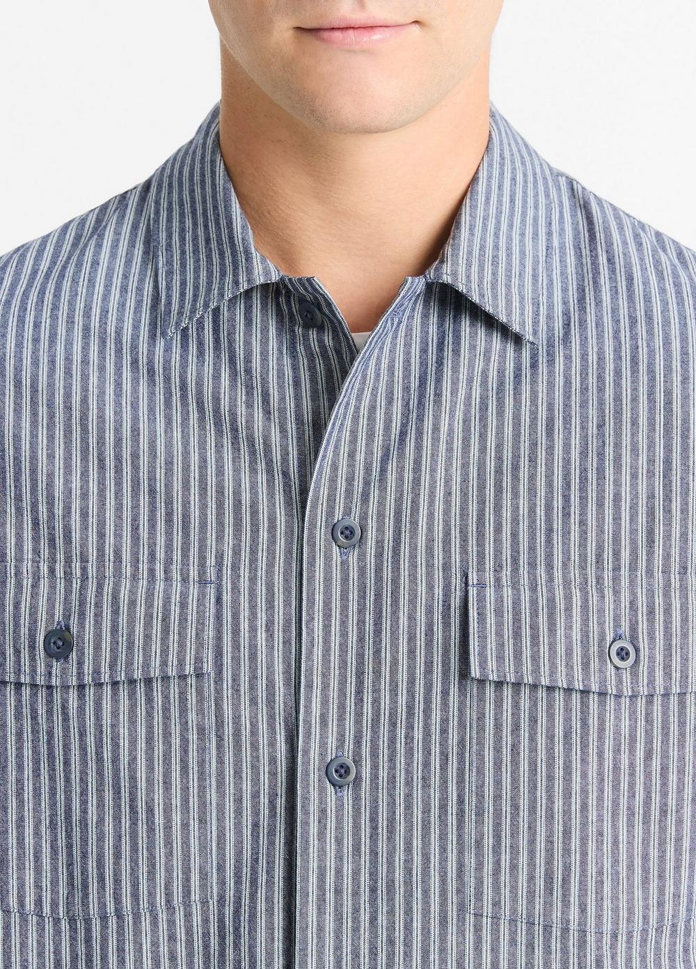 Mens Railroad Stripe Cotton Shirt, Washed Waterfall/deep Sea, Size M Vince Product Image