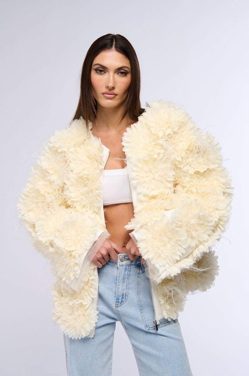 FABRIC FLORAL APPLIQUE DRESSY BOMBER Product Image