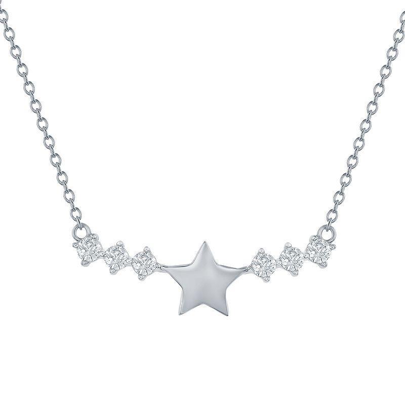 Sterling Silver Star & Cubic Zirconia Bar Necklace, Womens Product Image