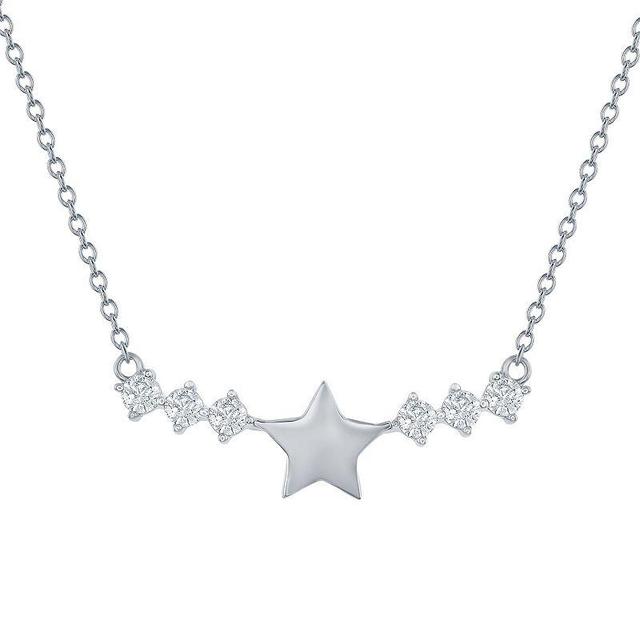 Sterling Silver Star & Cubic Zirconia Bar Necklace, Womens Product Image