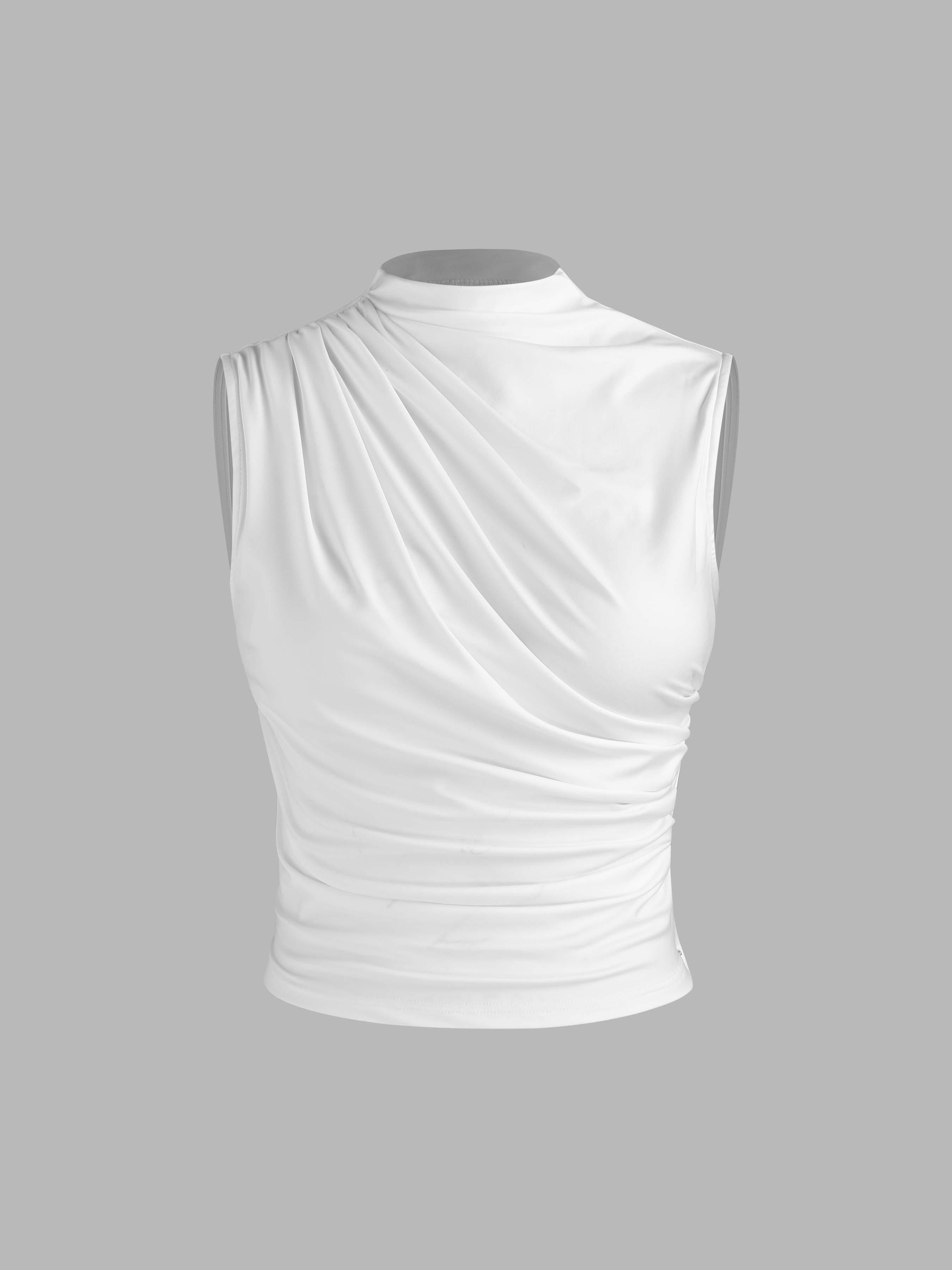 Asymmetrical High Neck Ruched Crop Top Product Image