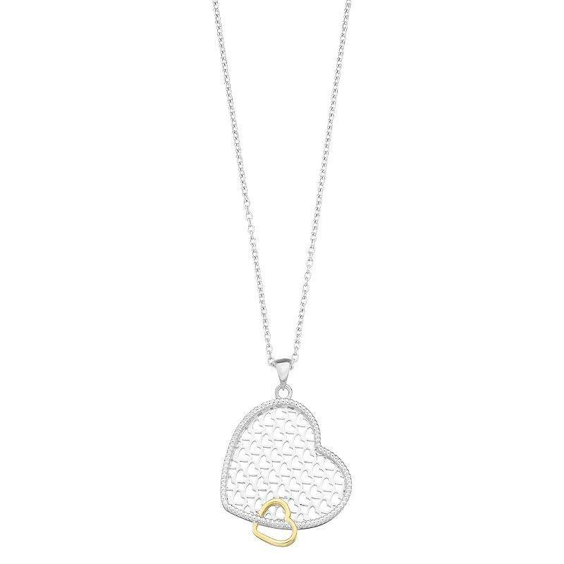 Sterling Silver Two Tone Double Heart Pendant Necklace, Womens Product Image