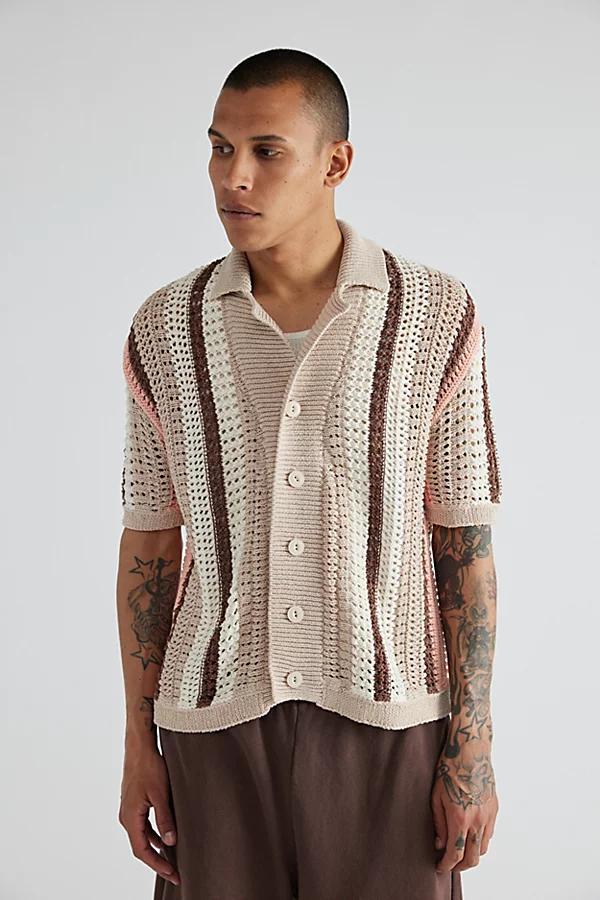 BDG Striped Button-Down Short Sleeve Polo Sweater Mens at Urban Outfitters Product Image