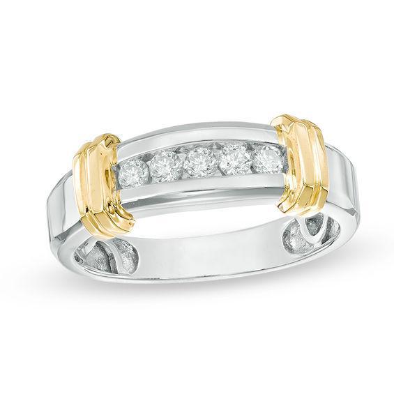 Men's 1/4 CT. T.w. Diamond Five Stone Wedding Band in 10K Two-Tone Gold Product Image