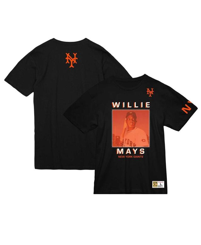 Mitchell & Ness Mens Willie Mays Black Ny Giants Cooperstown Collection Heavyweight Premium Player Vintage-like Logo T-Shirt Product Image