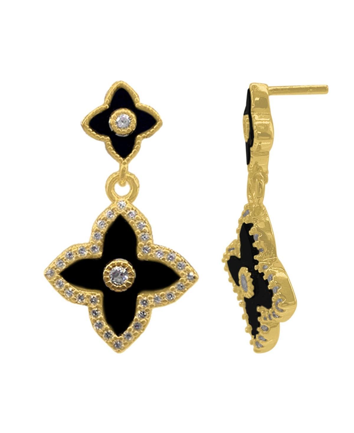 Adornia Brass Clover Drop Earrings, Womens, Black Product Image