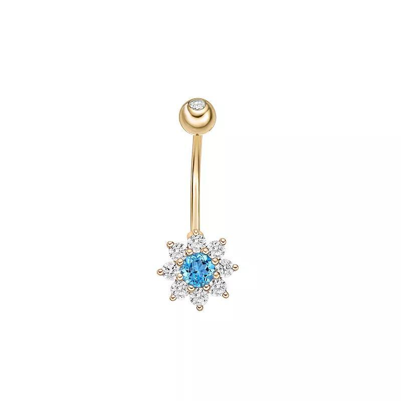 Lila Moon 10k Gold Cubic Zirconia Flower Curved Belly Ring, Womens Product Image