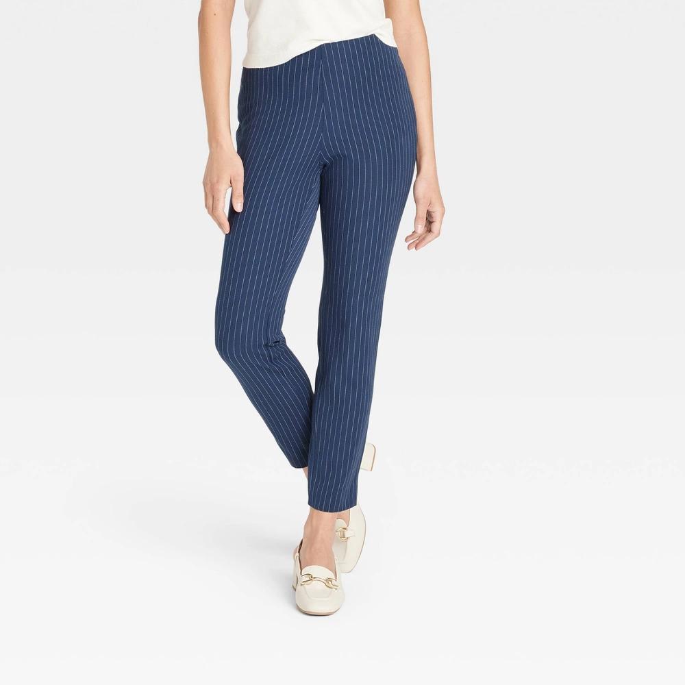 Womens High-Rise Skinny Ankle Pants - A New Day Navy Striped 14 Product Image