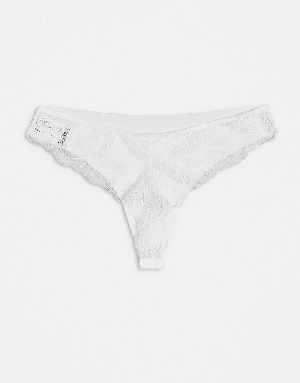 ASOS DESIGN 3 pack no VPL & lace thong in white Product Image