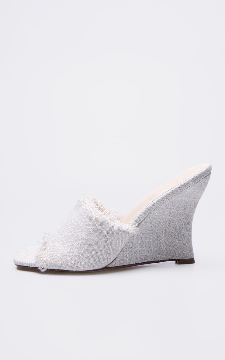 Natural Linen Look Square Toe Wedge Heeled Sandals Product Image