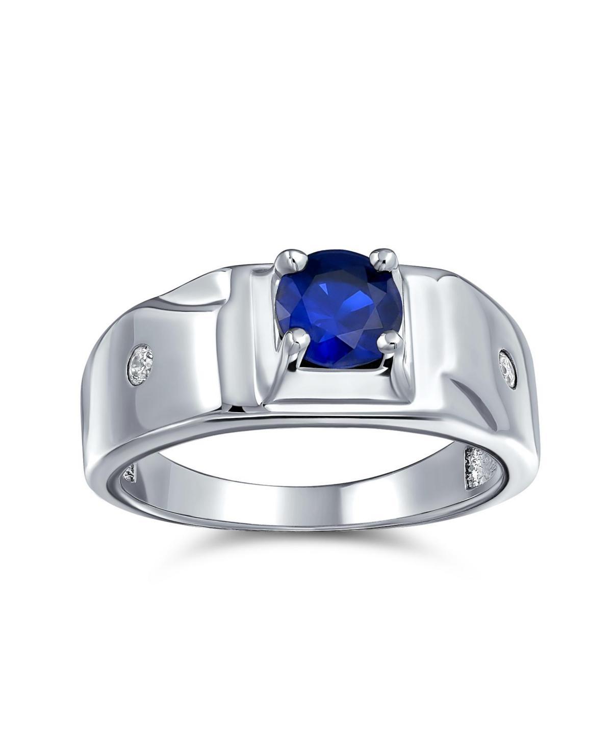 Unisex 1CTW Round Solitaire Simulated Blue Sapphire Aaa Cz Mens Engagement Ring Pinky Ring .925 Sterling Silver For Men Product Image