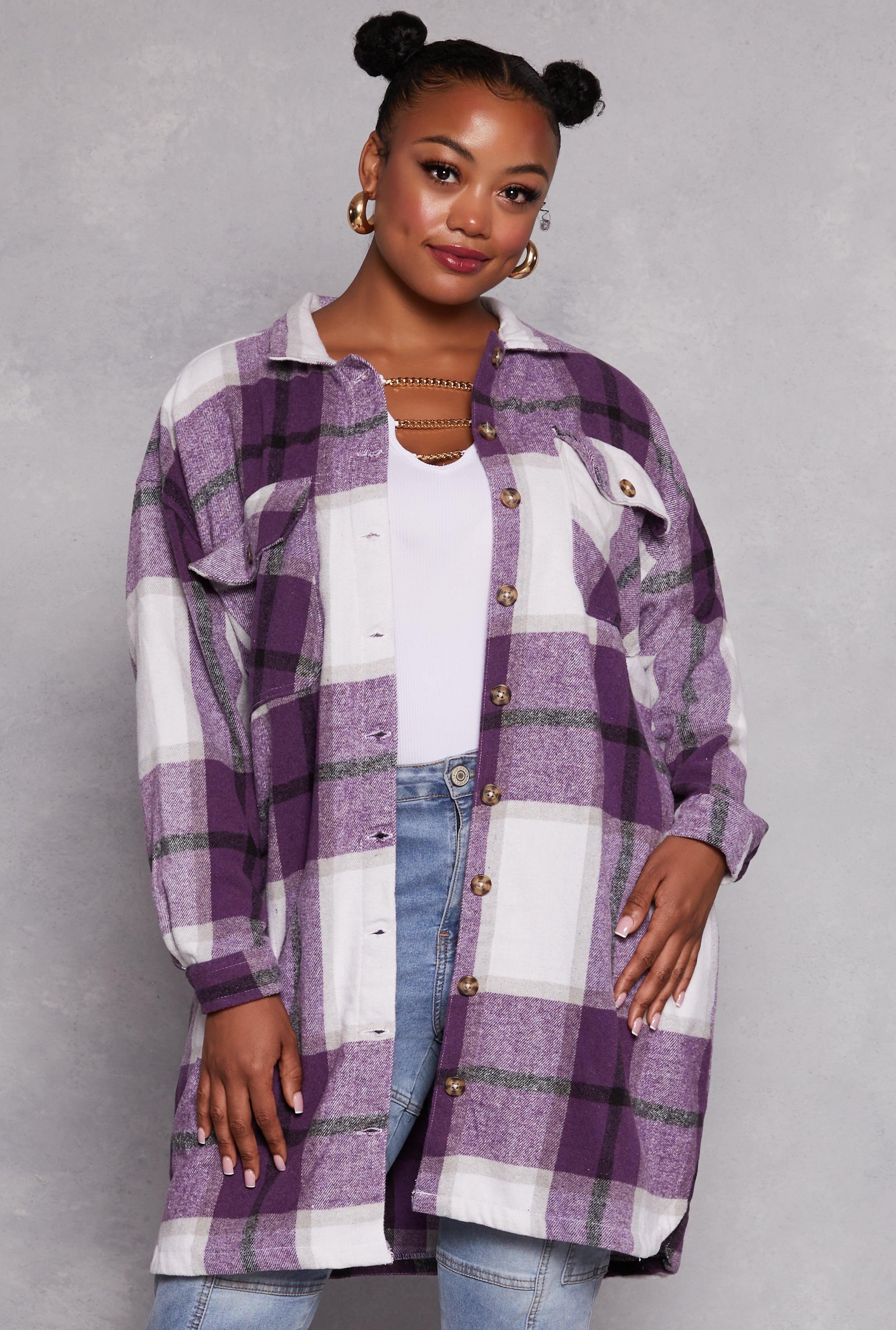 Womens Plus Size Plaid Button Front Long Sleeve Shacket product image