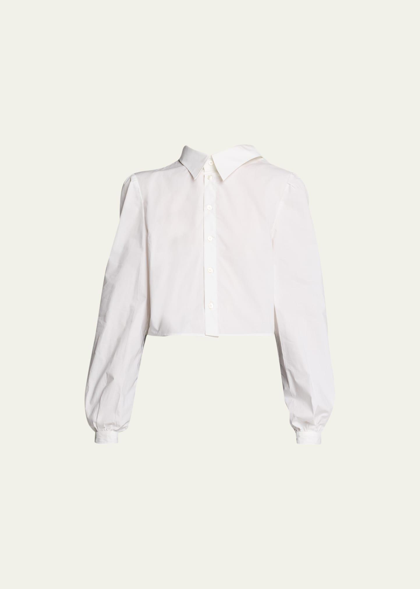 Long-Sleeve Split Cropped Shirt Product Image