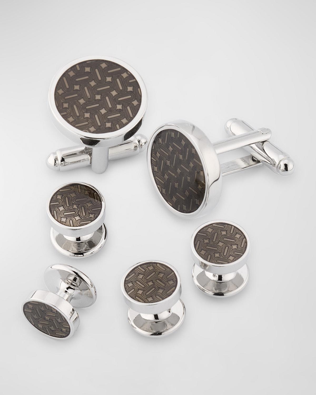 Men's Round Enamel Abstract Cufflink Stud Set Product Image