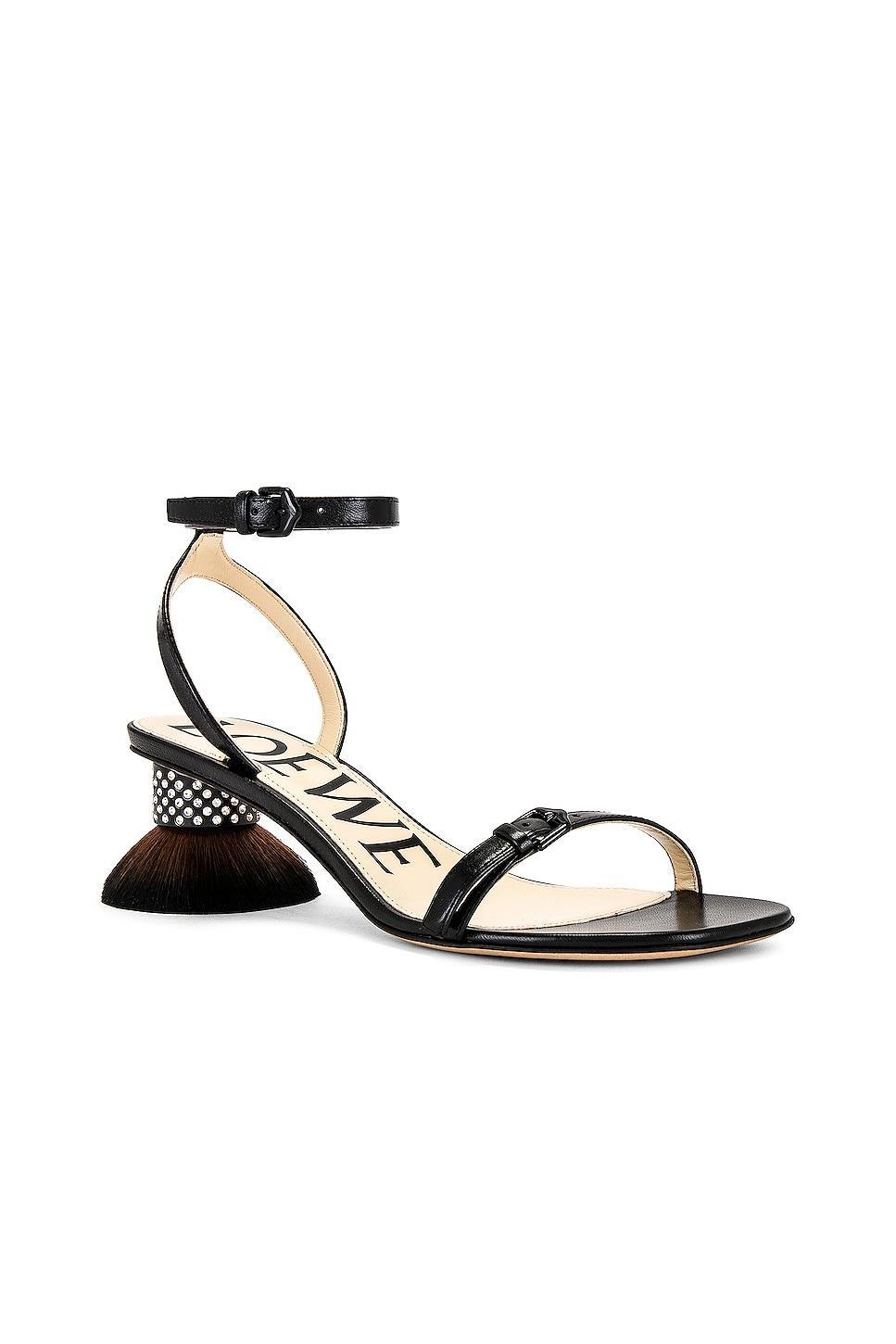 Loewe Petal Brush Heel Sandal in Black - Black. Size 37 (also in 36). Product Image