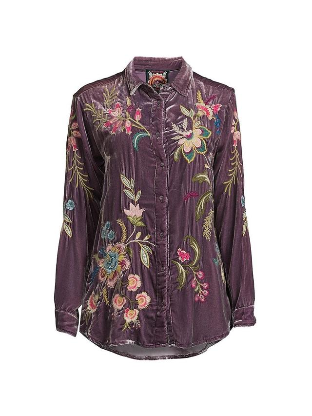 Womens Julianna Embroidered Velvet Oversized Shirt Product Image