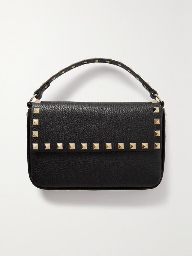 VALENTINO GARAVANI Rockstud Textured-leather Shoulder Bag In Black Product Image