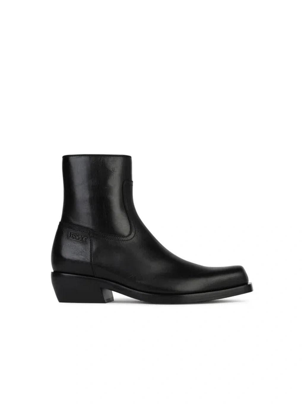 VERSACE Black Leather Ankle Boots product image