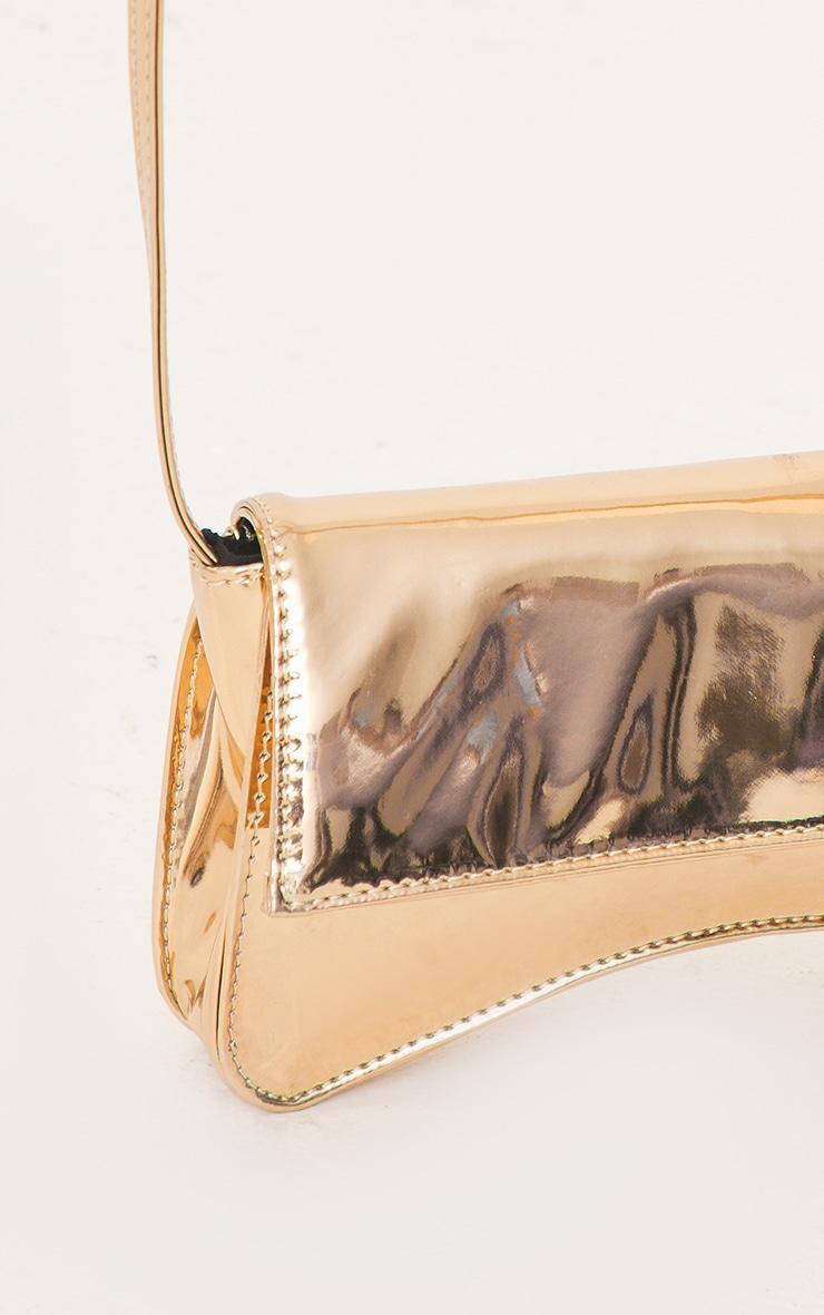 Gold PU Flap Over Baguette Shoulder Bag Product Image