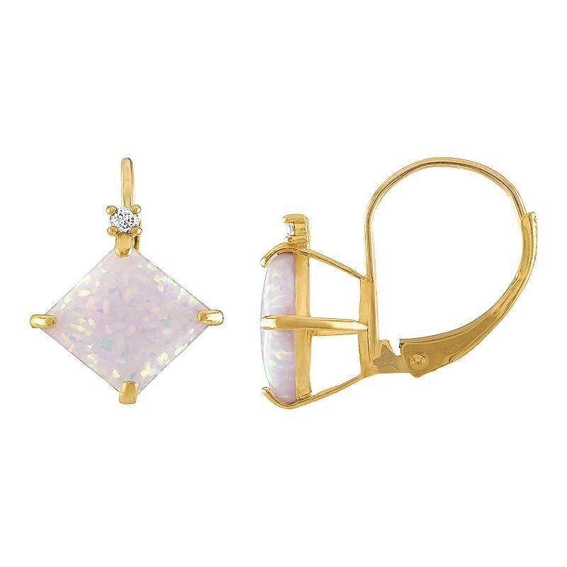 Tiara 10k Gold Lab-Created Opal & Diamond Accent Leverback Earrings, Womens, Yellow Product Image