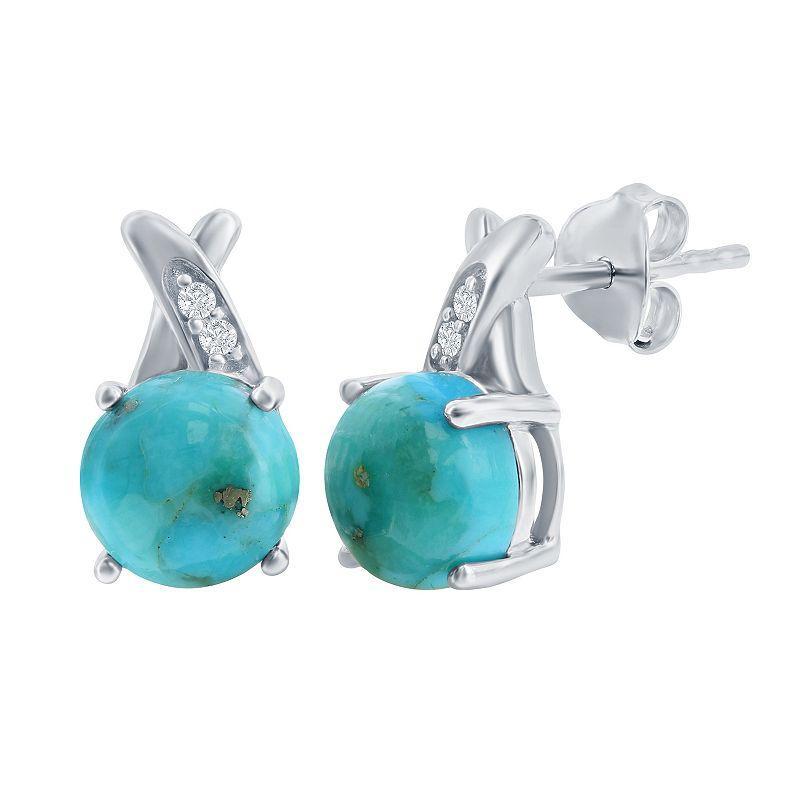 Sterling Silver Genuine Turquoise & Cubic Zirconia Earrings, Womens Product Image