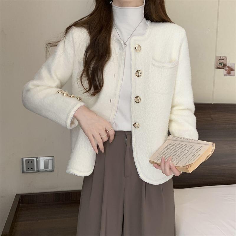 Long Sleeve Round Neck Button Up Blazer Product Image