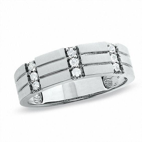 Men's 1/5 CT. T.w. Diamond Wedding Band in 10K White Gold Product Image