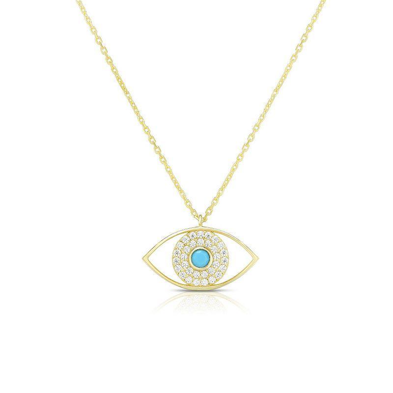 Sunkissed Sterling 14k Gold Over Silver Evil Eye Cubic Zirconia Pendant Necklace, Womens, Gold Tone Product Image