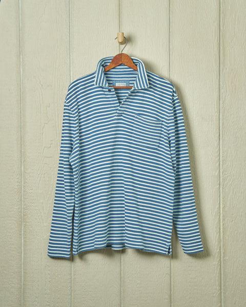 Long Sleeve Indigo Polo in Blue/White Waffle Knit Product Image