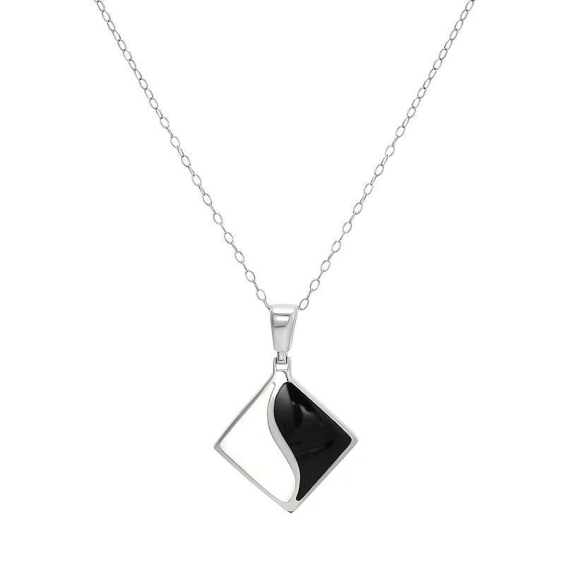 Sterling Silver Mother of Pearl & Black Onyx Pendant Necklace, Womens Product Image